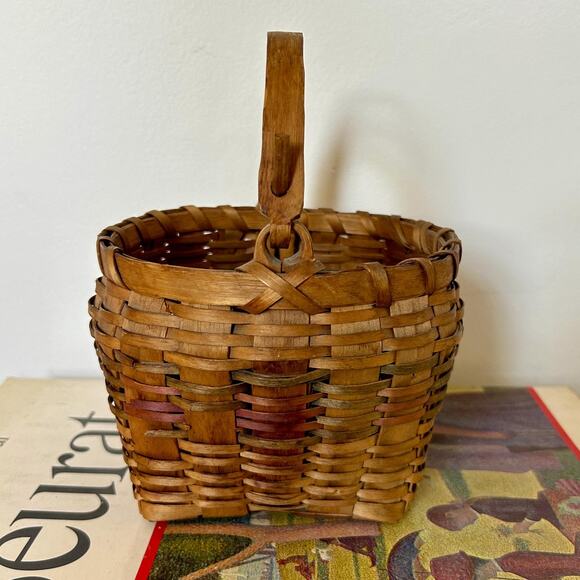 Primitive Antique Basket | Cottagecore Basket |1930's Basket, Signed - Picture 1 of 7